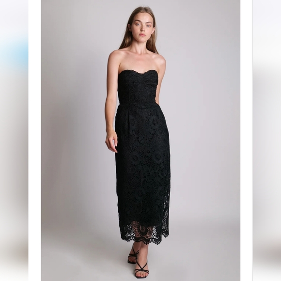 NWT Sabina Musayev Nicolette Black STRAPLESS LACE MIDI DRESS Medium - Picture 1 of 8